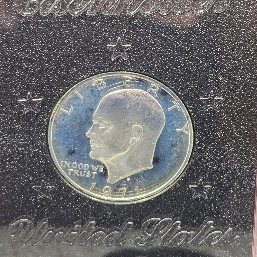 1971-S Eisenhower Dollar PROOF - Electric Steel Blue Toning Brown Ike Lot #5